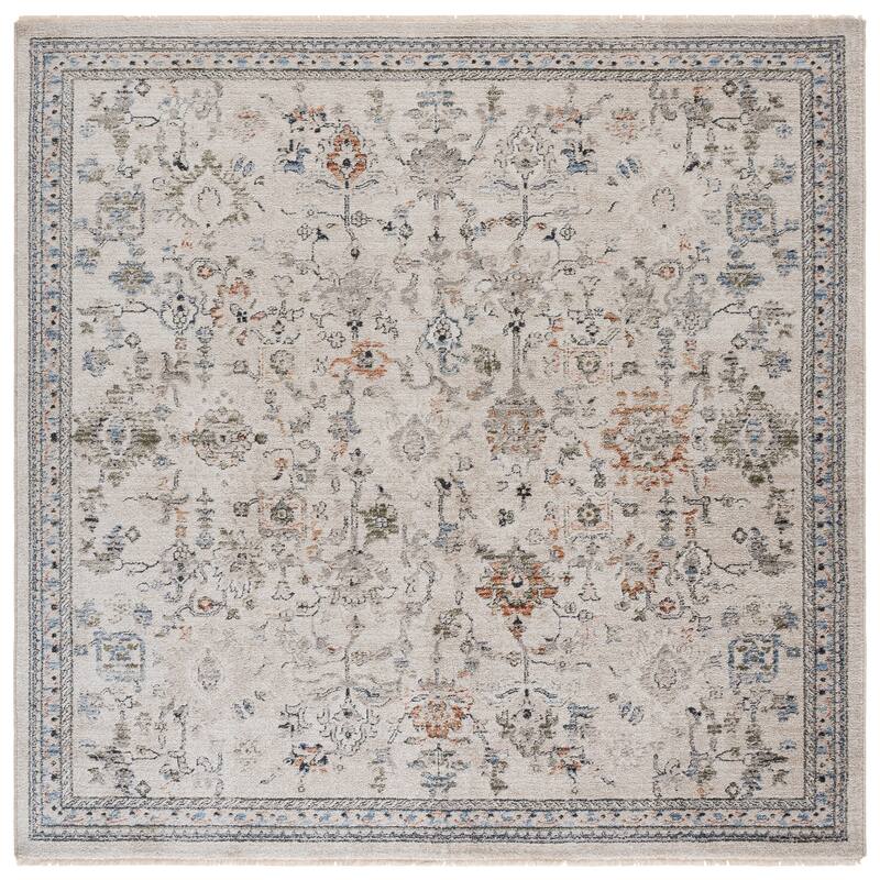 SAFAVIEH Grove Lieschen Traditional Floral Rug - 6'7" Square - Ivory/Rust Blue