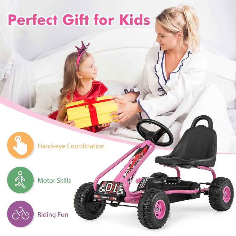 Gymax Kids Pedal Go Kart 4 Wheel Ride On Toys w/ Adjustable Seat