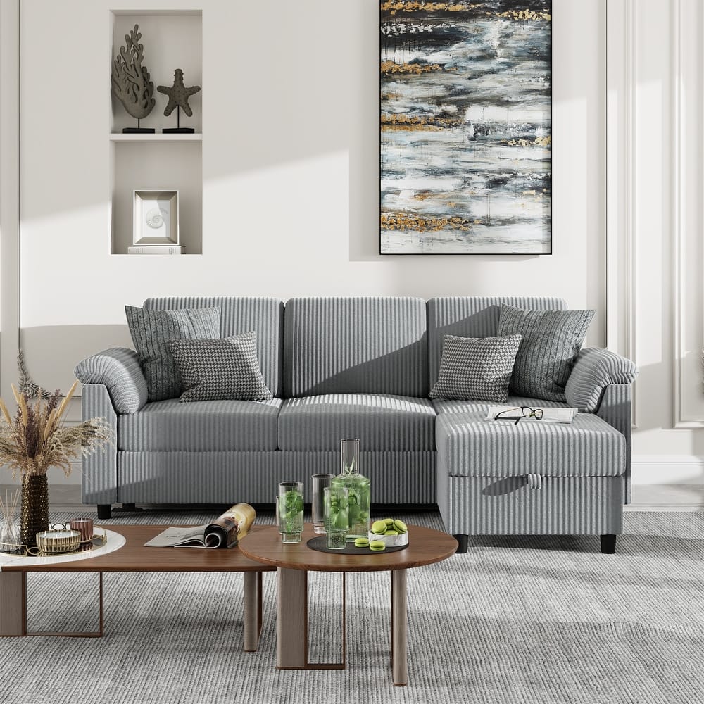 Futzca 79'' Corduroy Sectional Sofa Couch with Removable Pillow