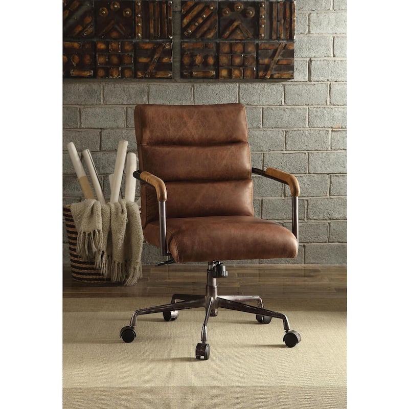 Executive Office Chair Leather, Brown Seaside Style Desk Chair with Casters