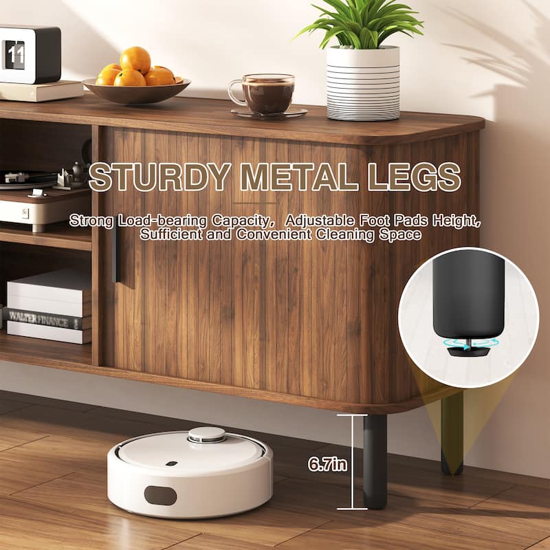 EROMMY 70" Modern TV Stand for 80 Inch TVs, Media Console with Sliding Doors and Storage Shelves