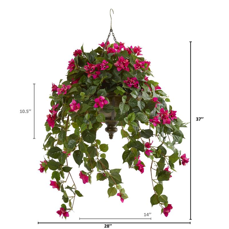 Retro Artificial Plant with Hanging Bowl - 37 Inch Indoor Decor - Pink