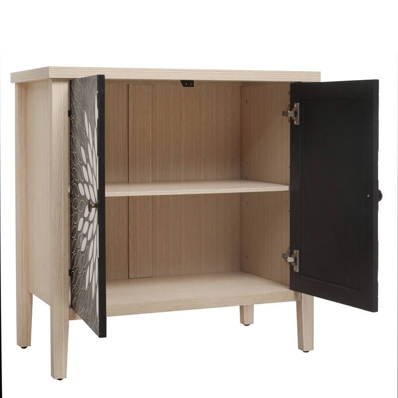 2-Door Carved Storage Cabinet with Adjustable shelf, Accent Furniture for Living Room, Hallway