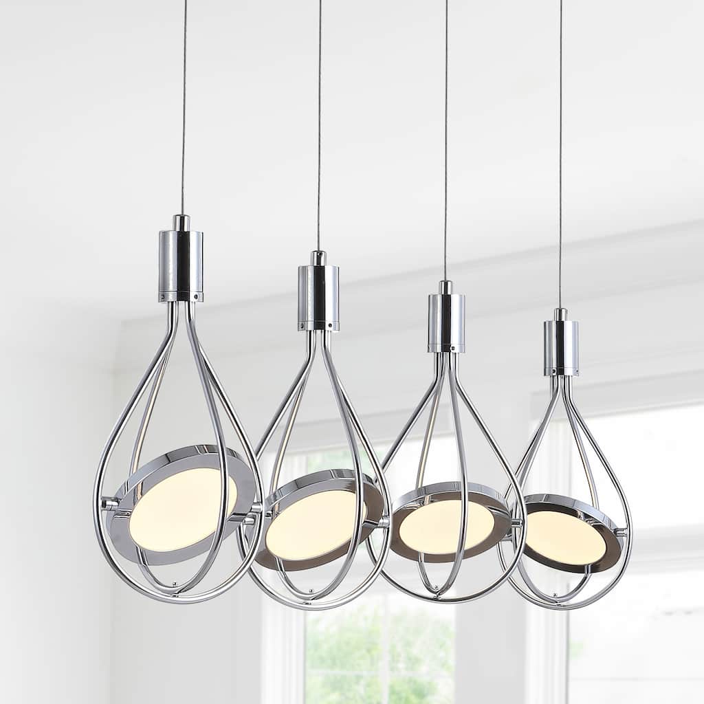 Alain 29" Adjustable Modern Integrated 4-Light Linear LED Metal Pendant, Chrome by JONATHAN Y