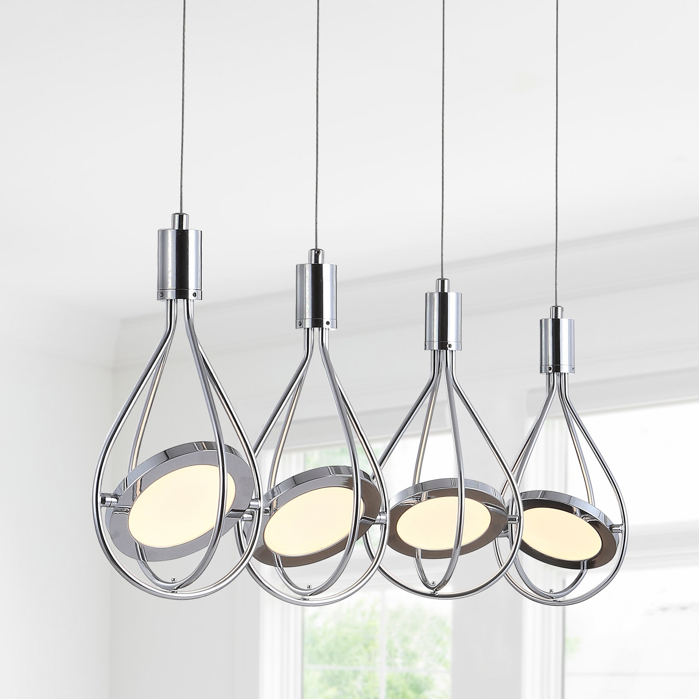 JONATHAN Y Alain 29" Adjustable Modern Integrated 4-Light Linear LED Metal Pendant, Chrome