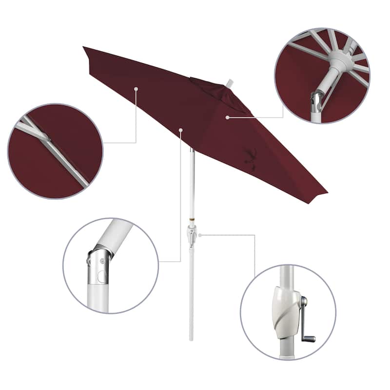 California Umbrella 7.5' Round Crank Lift Push Button Tilt White Aluminum Patio Umbrella with Pacifica Pacific Blue Fabric