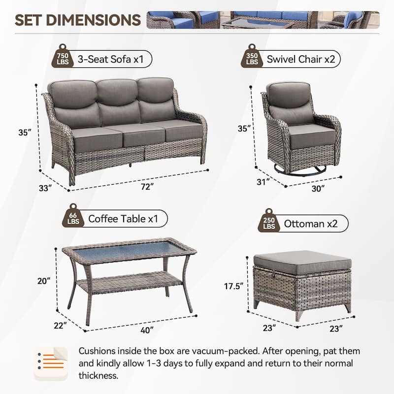 Pocassy Patio Furniture Set with Swivel Chairs, All Weather Patio Wicker