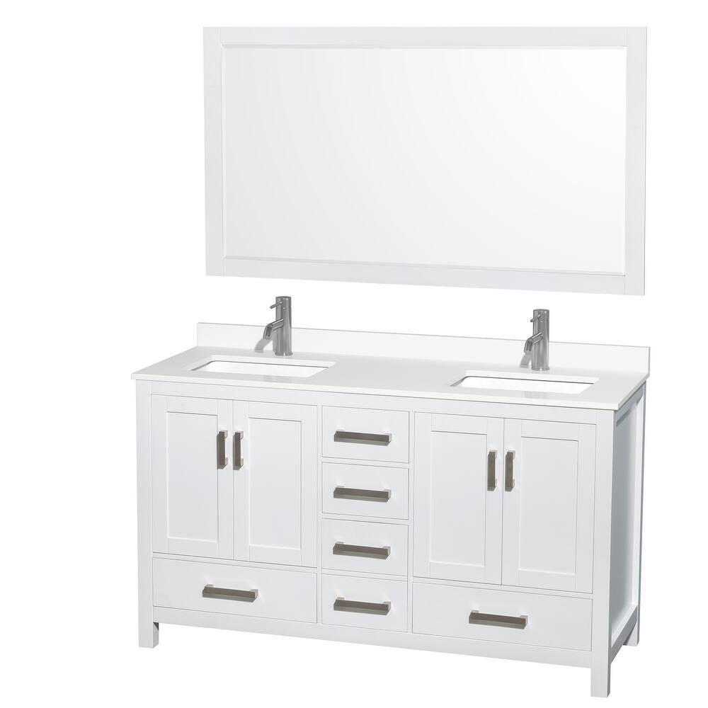 Sheffield 60-inch Double Vanity, Single Hole Quartz Top,58-inch Mirror