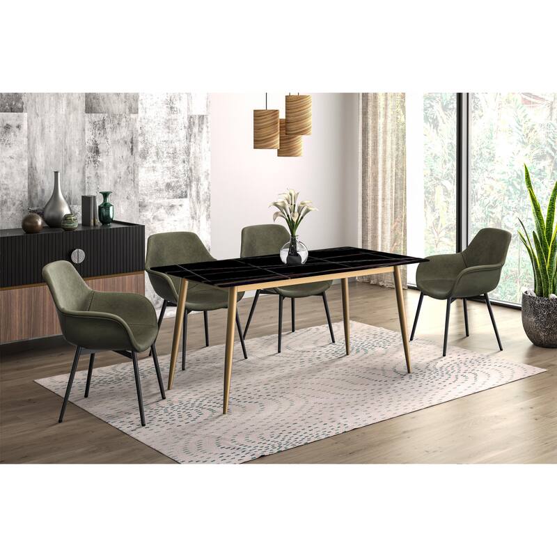 Zayle Dining Table with a 71" Rectangular Top and Gold Steel Base
