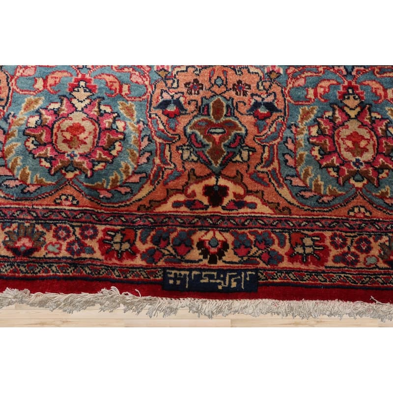 Hand Knotted Sarouk Red, Peach Wool Traditional Oriental Area Rug - 11' 2'' x 15' 9''