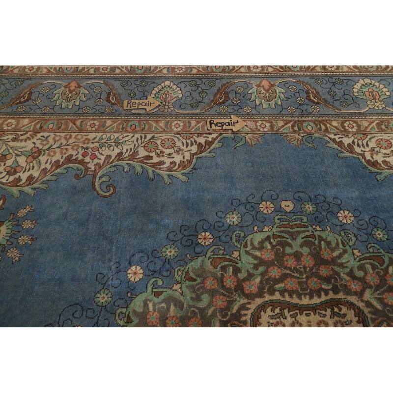 Blue Tabriz Persian Rug Oriental Handmade Wool Carpet - 9'6"x 13'1"