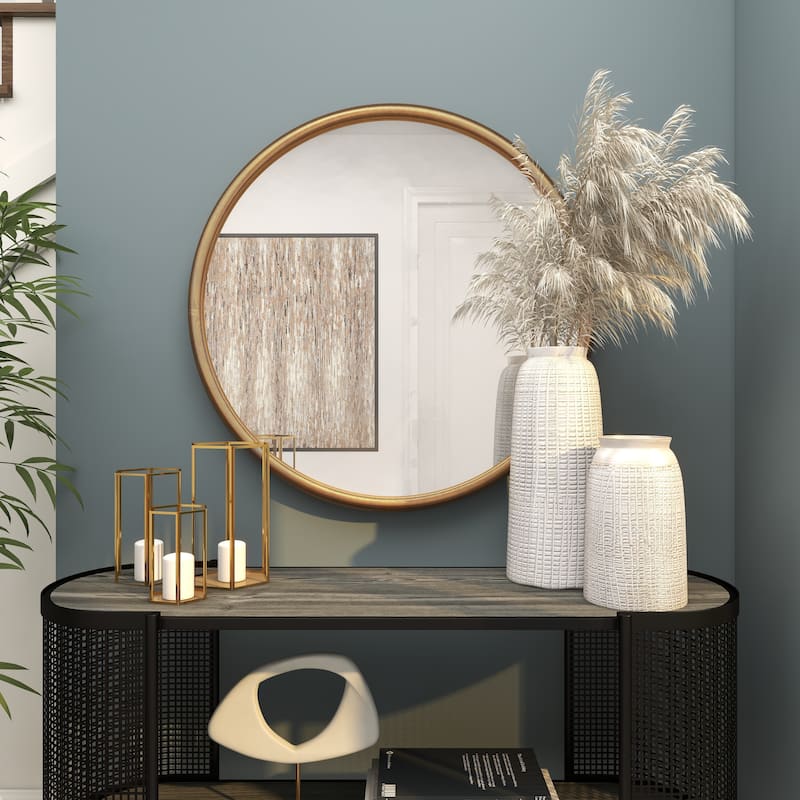 Wooden Leaf Carved Wall Mirror - Brown - Roche River Decor