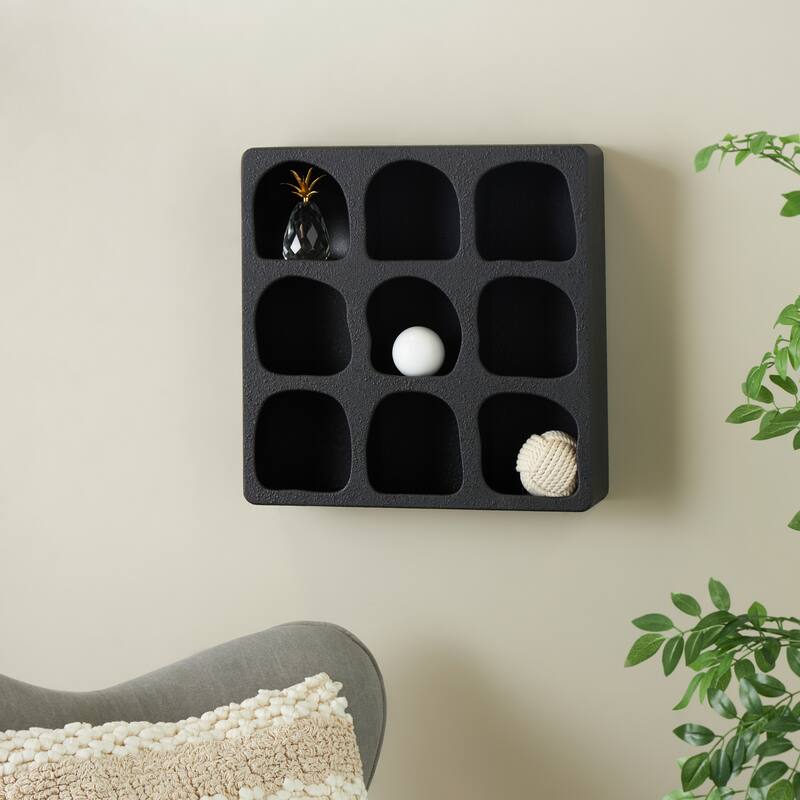 Cream or Black Wood 9 Shelf Geometric Room Wall Shelf