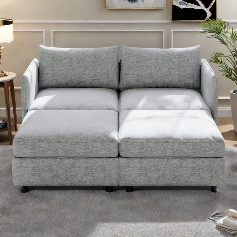 68" Chenille Modular Love Seat with Storage Chaise, Mid-Century Design, and 250lb Capacity
