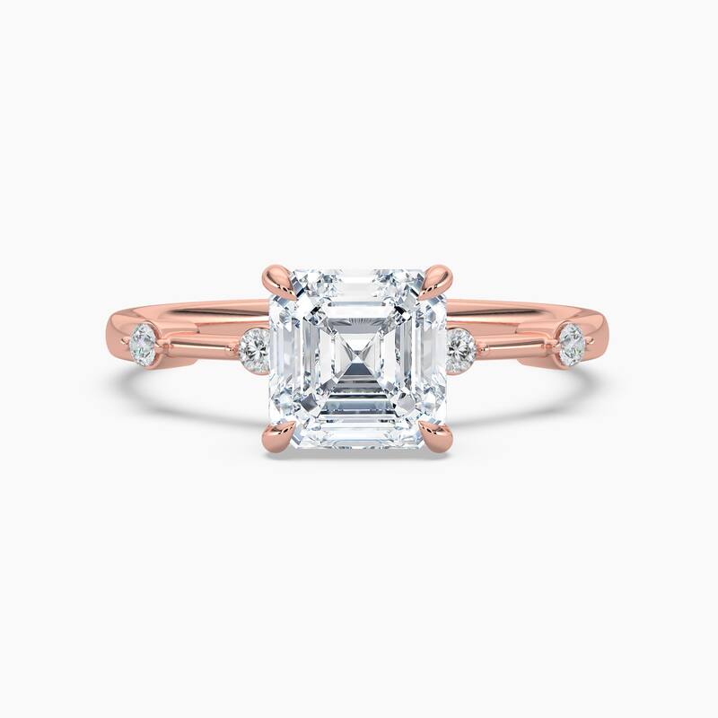 Auriya 14k Gold Petite Diamond Station Asscher Lab Grown Hidden Halo Engagement Ring 1.00 to 5.00 ct. tw.(F-G, VS) - 8.5 - 3.00 carats - Rose
