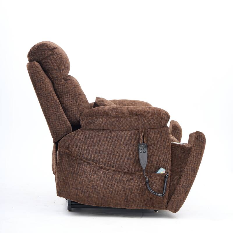 Velvet Oversized Power Lift Recliner Chair, 180° Flat with Massage