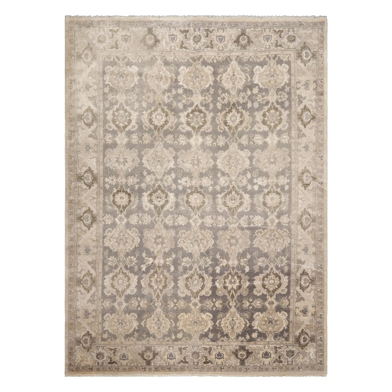 Grey Hand Knotted Wool Rug Distress Traditional Oushak 7'9"x11'1" - 7' 9'' x 11' 1''