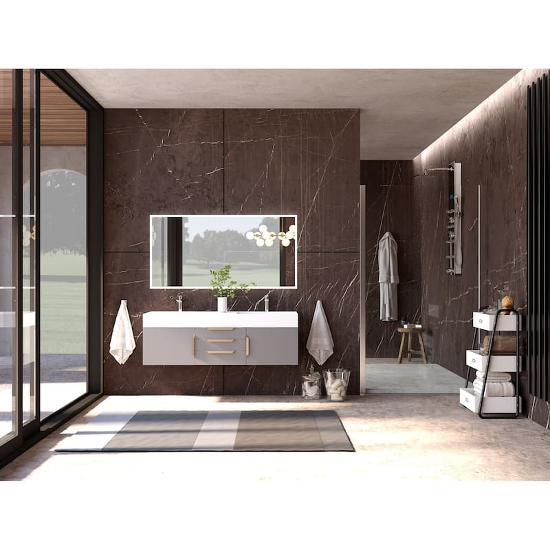 Amazon 60" Wall Mounted Bathroom Vanity Set w/ White Top