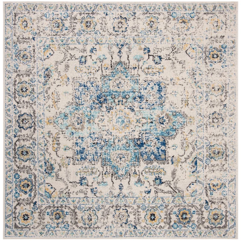 SAFAVIEH Madison Delois Medallion Rustic Farmhouse Distressed Rug - 3' Square - Turquoise/Ivory