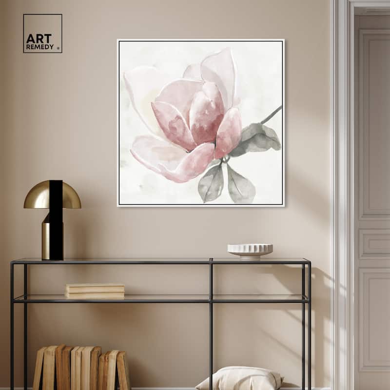 Art Remedy Faded Blush Rose Framed Floral Fine 1 Piece Canvas Wall Art
