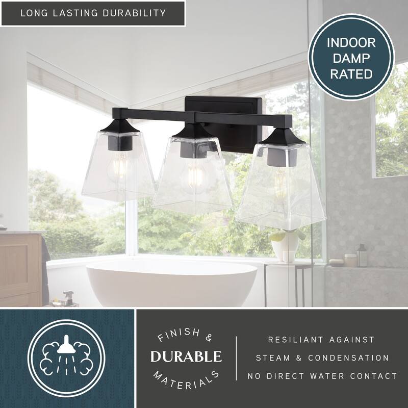 Wallingford 3-Light 22.5 inch Wide Bathroom Vanity Lighting Fixture, Clear Glass Shade, Dimmable, LED Compatible, Reversible