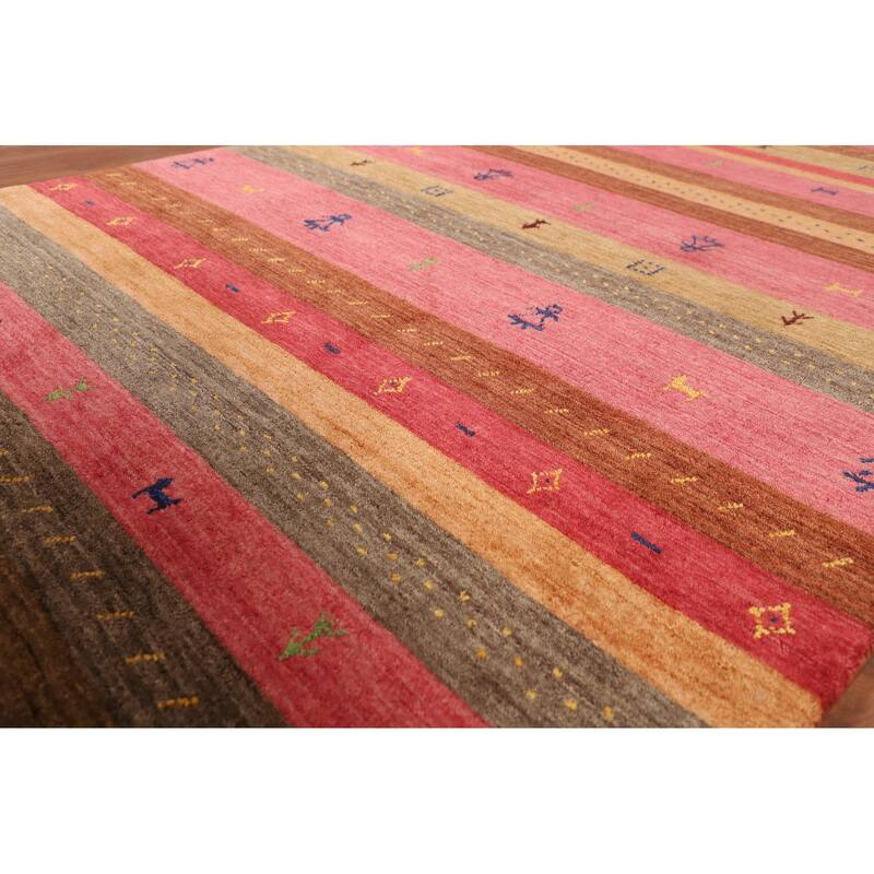 Little Animals Striped Gabbeh Indian Area Rug Hand-Knotted Wool Carpet - 5'3"x 7'10"