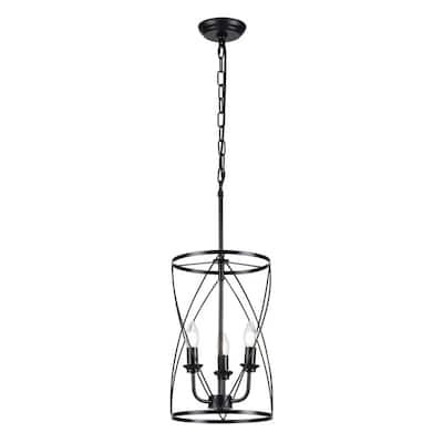 Black Island Pendant Lighting Cylinder Lantern Chandelier 3 Light, Modern LED Hanging Ceiling Light