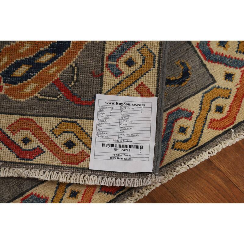 Gray Floral Kazak Oriental Foyer Rug Hand-Knotted Wool Carpet - 2'0"x 3'0"