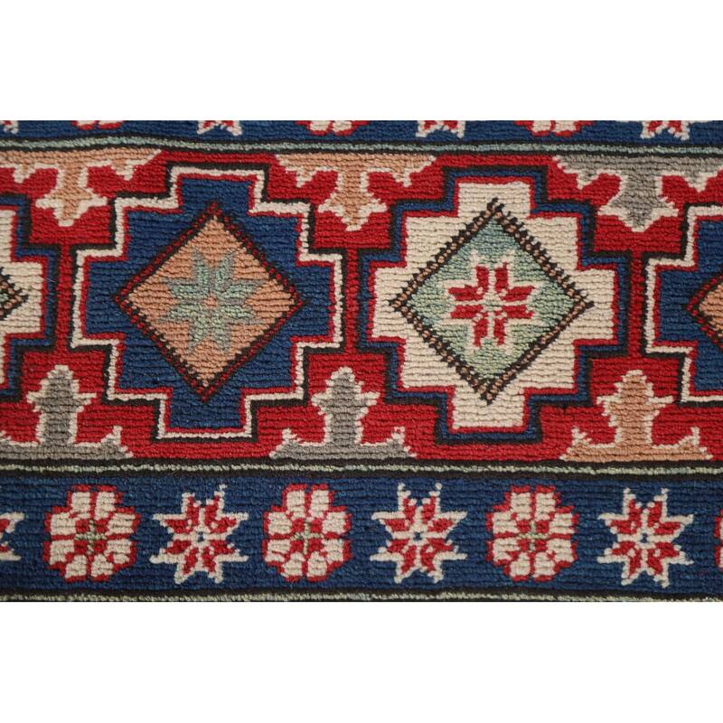 Hand Knotted Oriental 100% Wool Carpet Traditional Geometric Beige & Ivories Kazak Area Rug - 9' 7'' X 6' 7''