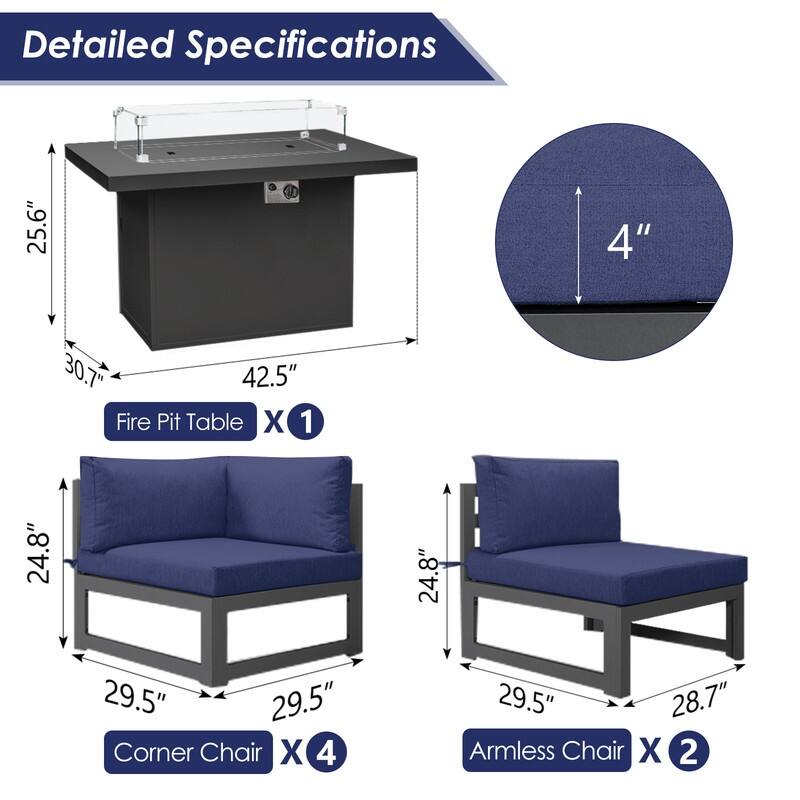 FINCATI Aluminum Outdoor Patio Furniture Conversation Sectional Sofa Set