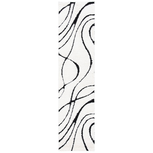 SAFAVIEH Florida Shag Sigtraud Abstract Waves 1.2-inch Area Rug - 2'3" x 5' - Ivory/Black