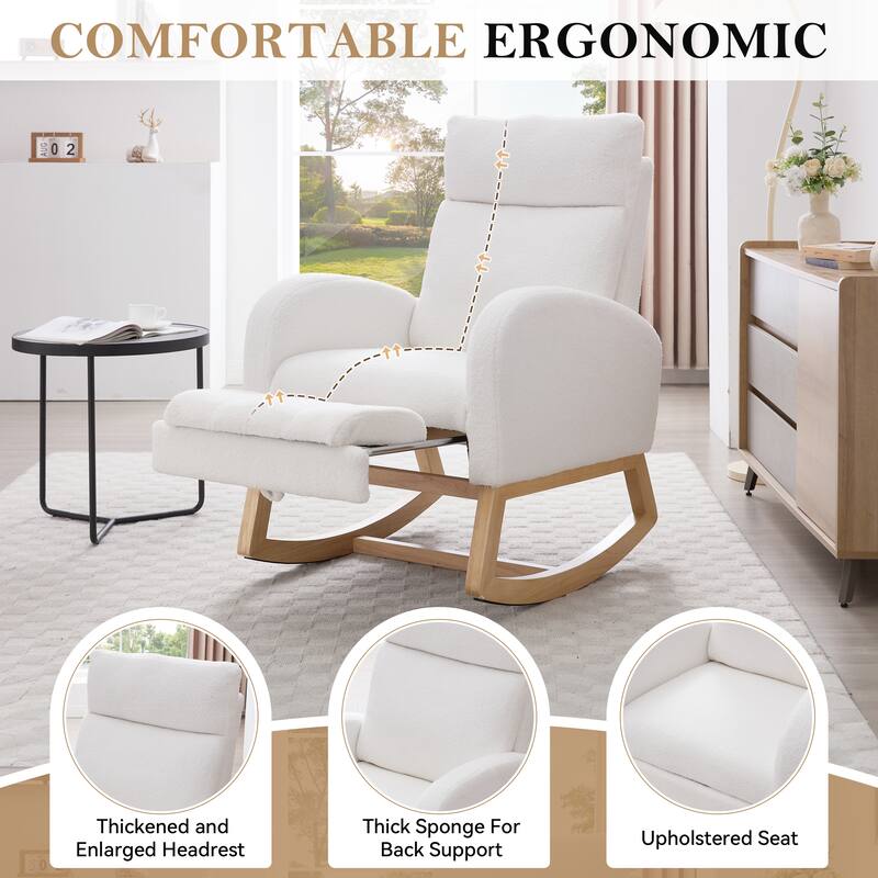 White Rocking Chair Accent Chair Office Chair with Adjustable Footstool, Rustic Arm Chair Padded Chair