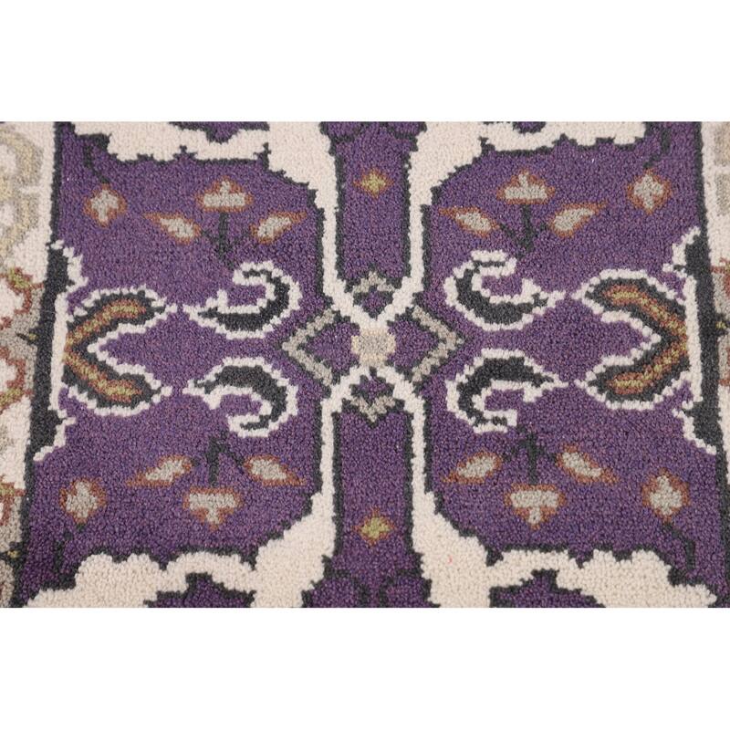 Purple Oushak Oriental Runner Rug Hand-Knotted Floral Wool Carpet - 2'6"x 9'9"