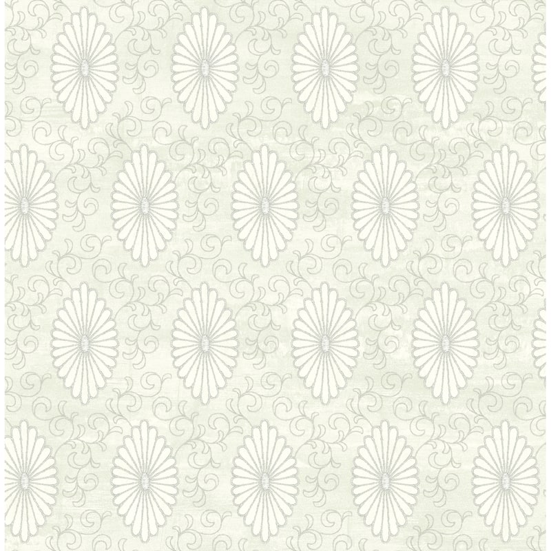 Seabrook Designs Palladium Medallion Unpasted Wallpaper - 20.5 in. W x 33 ft. L - Metallic Ivory and Seafoam