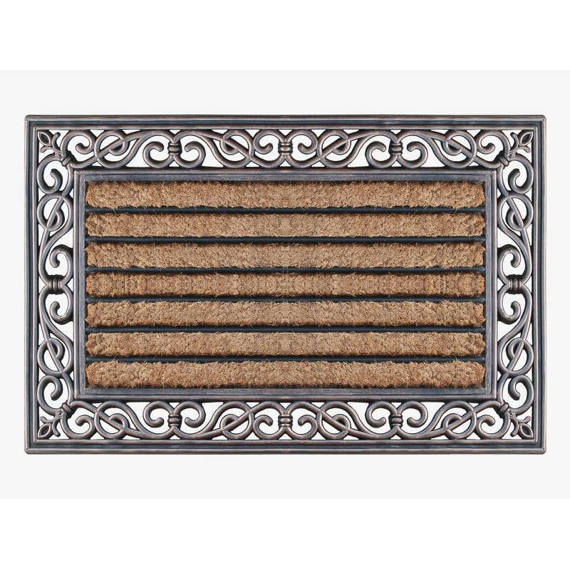 A1HC First Impression Paisley Border Molded Rubber Coir Door Mat 18" x 30"