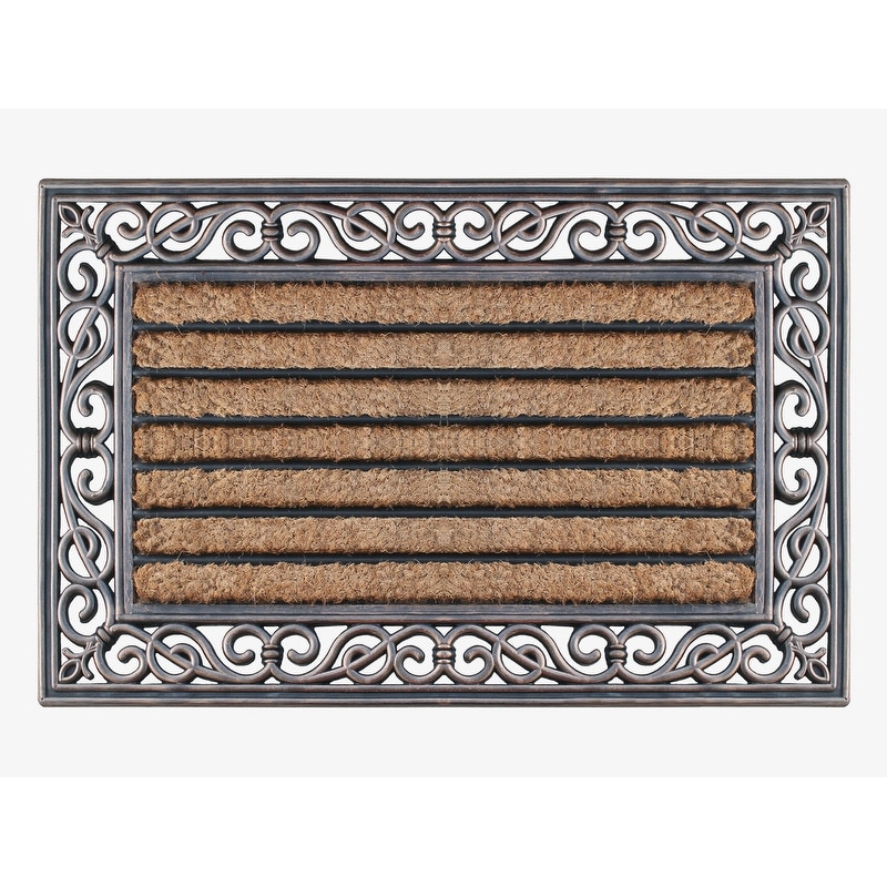 A1 Home Collections First Impression Paisley Border Molded Rubber Coir Door Mat 18" x 30"