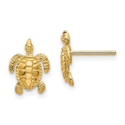 Curata 10k Yellow or White Gold 11mm Polished Nautical Sea Turtle Post Earrings