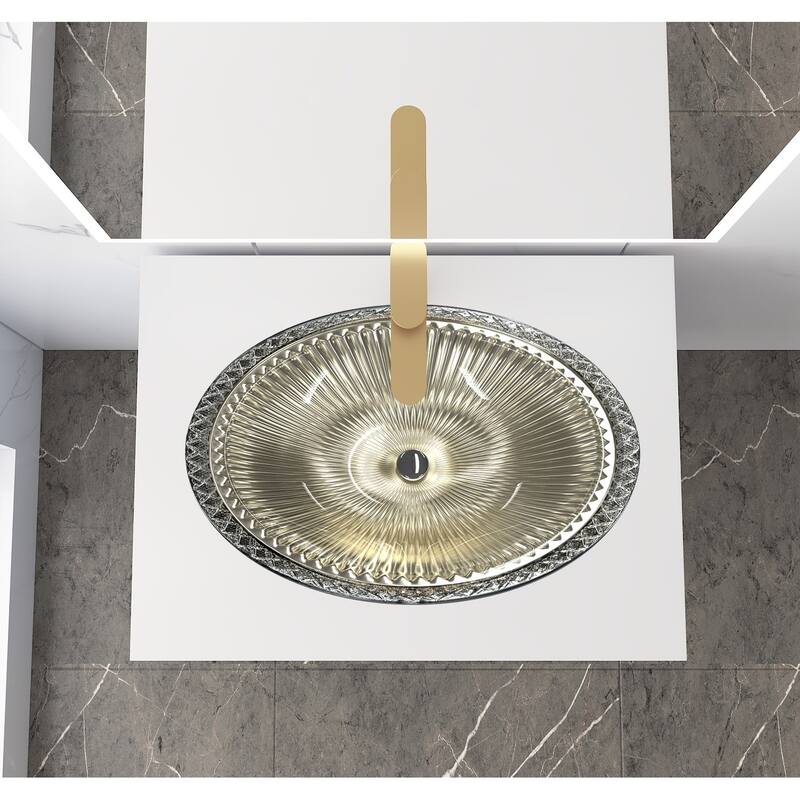 Olive Tempered Glass Oval Vessel Bathroom Sink - 22" - Silver