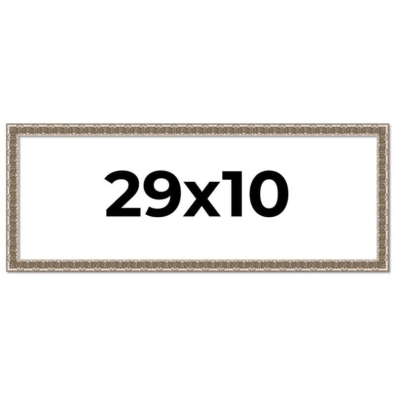 29x10 Frame Silver Versailles Ornate Solid Wood Picture Frame | 1 Inch