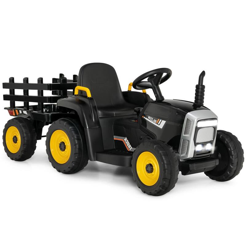 12V Rechargeable Battery Kids Ride-On Tractor with Trailer and Parental Remote Safety Belt - 53" x 20" x 20.5" - Black