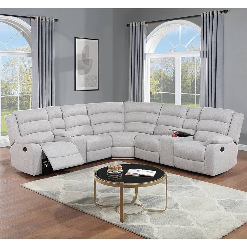 3 Piece Burlap-Like-Fabric Reclining Sectional Set with Console
