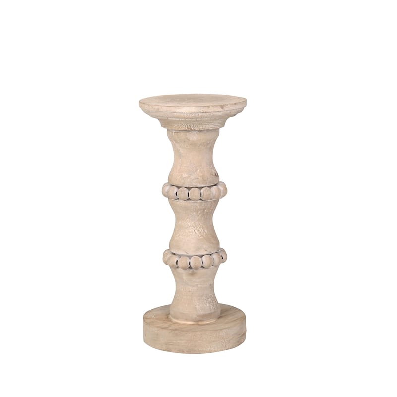 Sagebrook Home Artisanal Wood Pillar Candle Holders - 5"x5"x11" - Ivory/beige