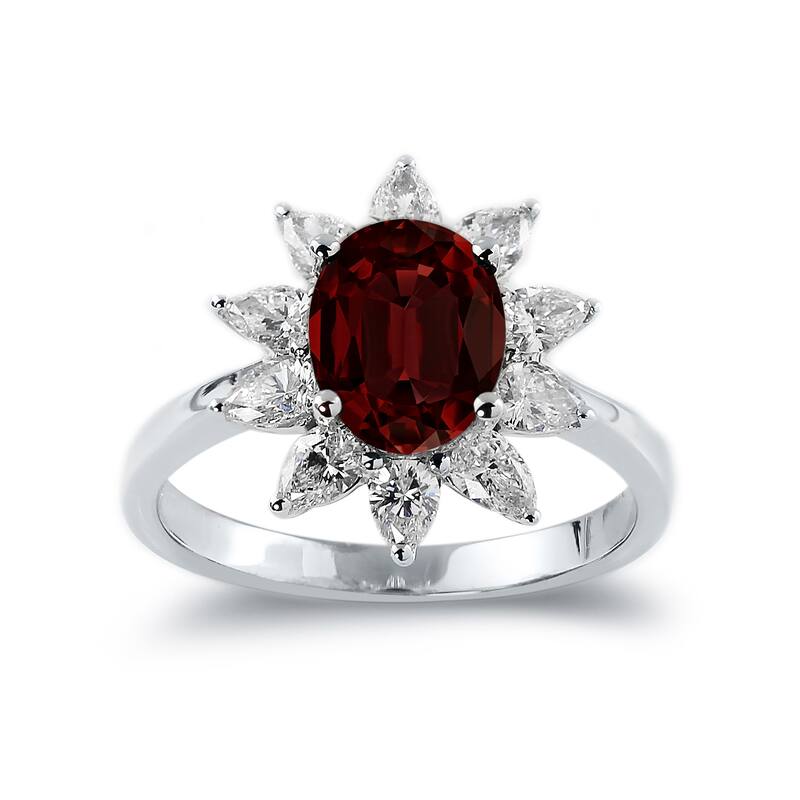 Auriya 1 5/8ct Oval-cut Red Garnet Sunburst Halo Diamond Engagement Ring 3/4ctw 18K Gold