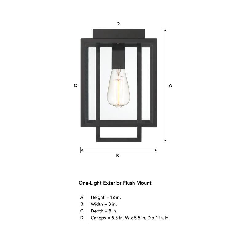 Preston 8 in. 1-Light Matte Black Modern Outdoor Flush Mount with Clear Glass Shade - 12