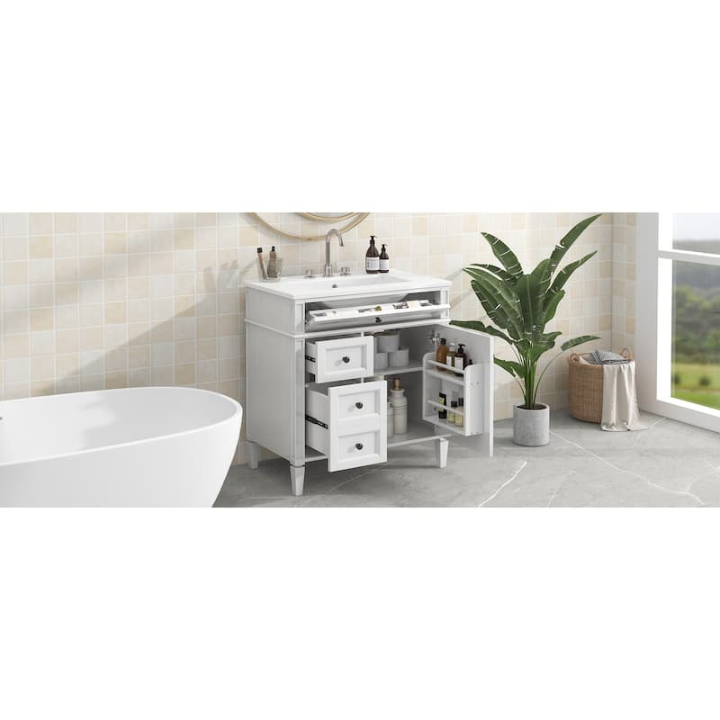 GDFStudio - Halmore Modern Freestanding Bathroom Vanity with Resin Sink, 2 Storage Drawers and a Tip-Out Drawer - 30'W
