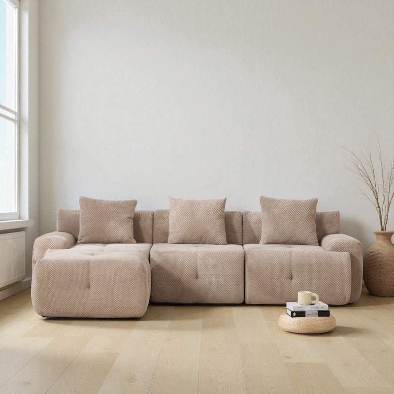 104.3" Modular L-Shaped Sectional Sofa, 4-Piece Oversized 3-Seater Cloud Couch with Ottoman, Tufted Deep Seat & 3 Pillows - Taupe