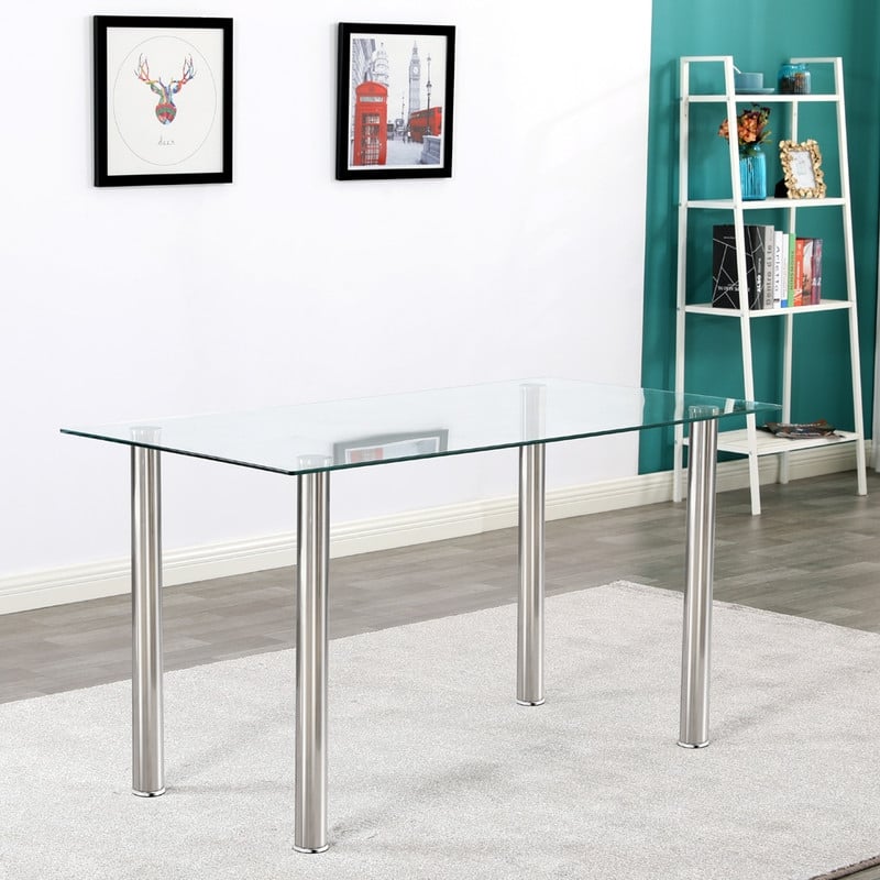 Simple Assembled Transparent Glass & Iron Dining Table