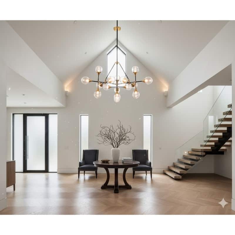 16 Light Black Metal Ceiling Fixture with Clear Glass Shades