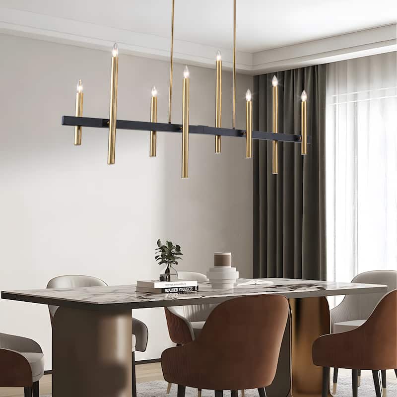 FTL 8-Light Linear Black and Gold Chandelier - N/A