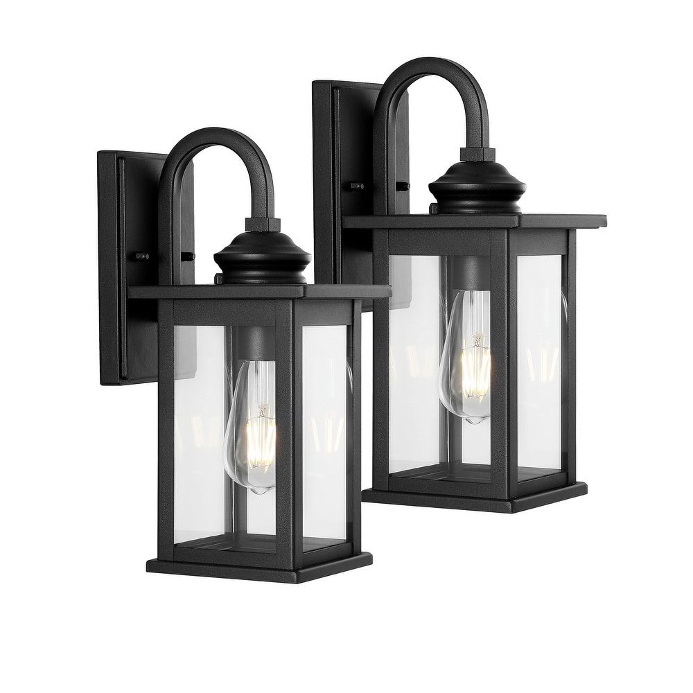 JONATHAN Y Vaughn 5.9" 1-Light Iron/Glass Traditional Modern Lantern LED Outdoor Lantern, Black (Set of 2)